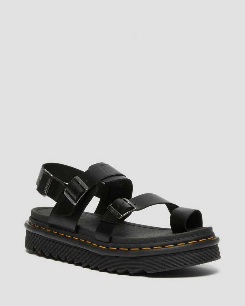 Dr Martens Fynn Leather Strap Sandals Strap Sandals Black | 98406GSXN