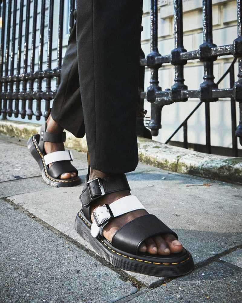 Dr Martens Gryphon Contrast Leather Strap Sandals Strap Sandals Black / White | 16750GEAC