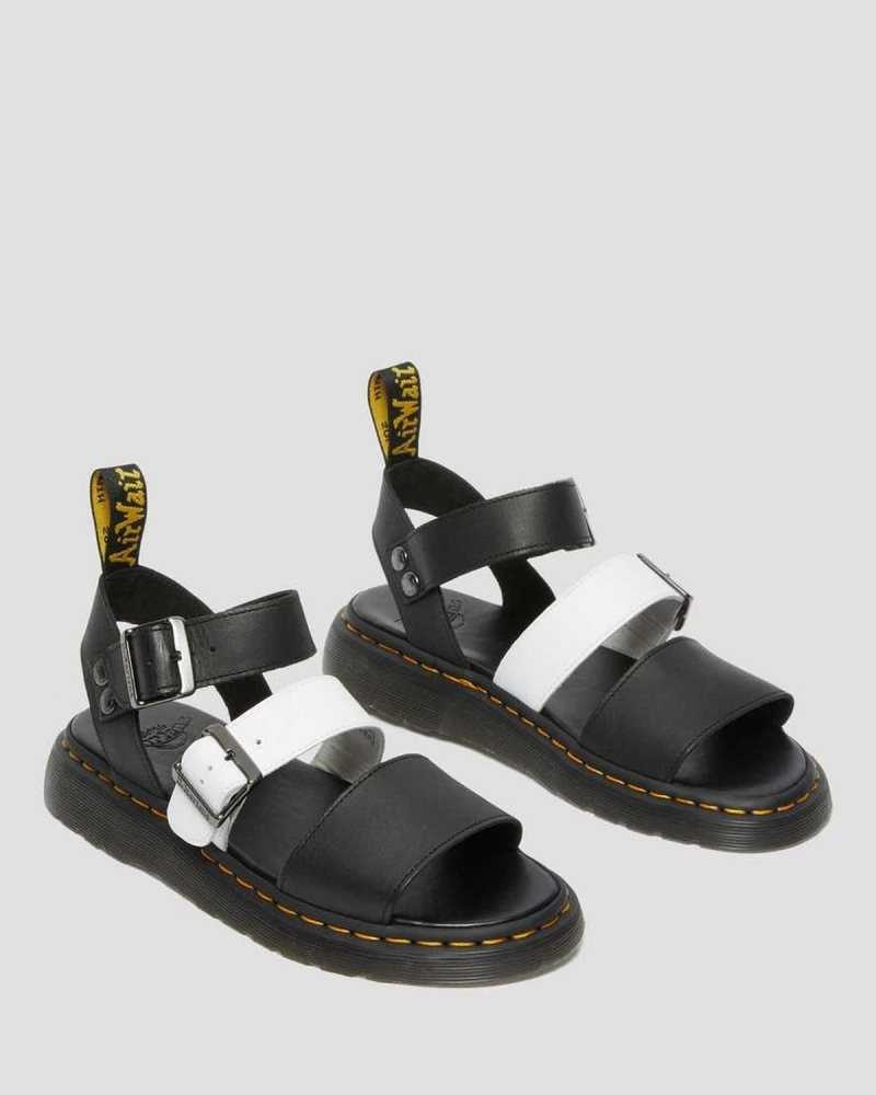 Dr Martens Gryphon Contrast Leather Strap Sandals Strap Sandals Black / White | 16750GEAC