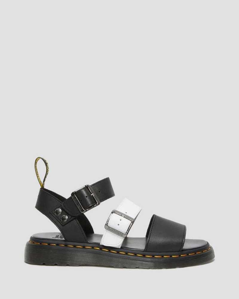 Dr Martens Gryphon Contrast Leather Strap Sandals Strap Sandals Black / White | 16750GEAC