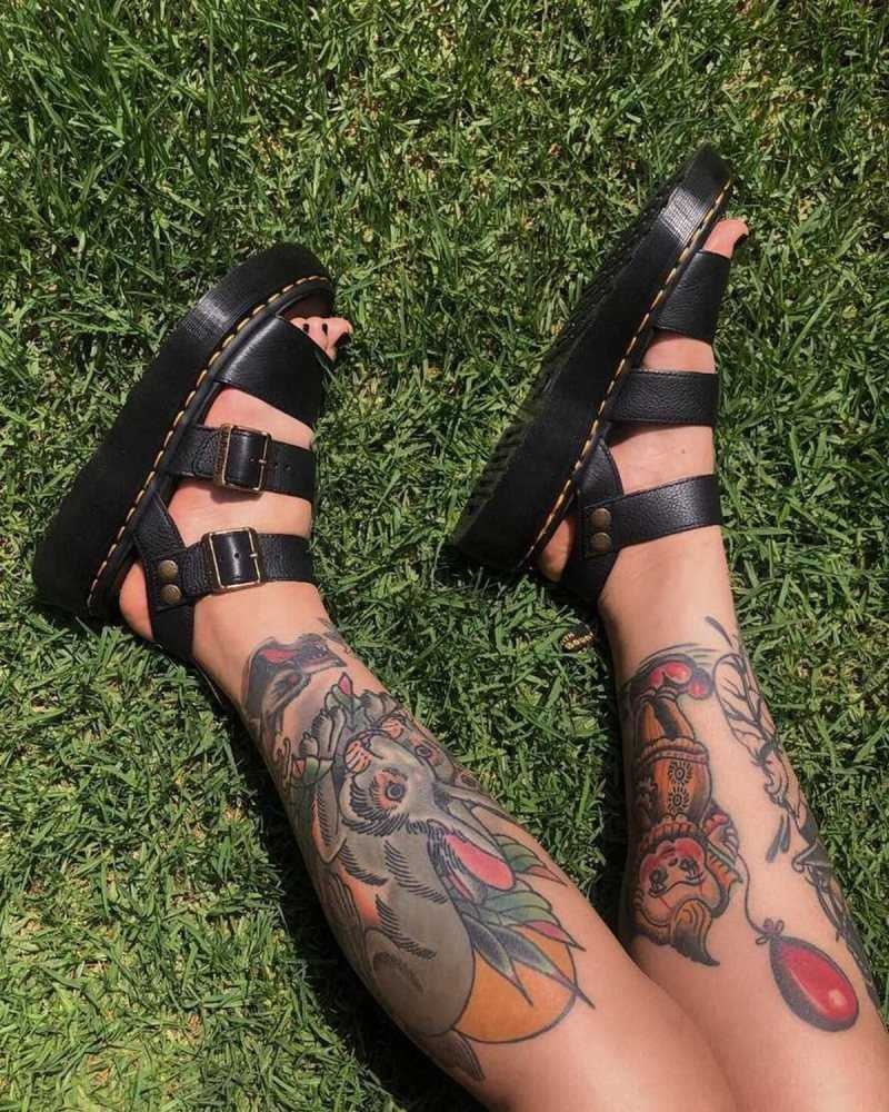 Dr Martens Gryphon Platform Gladiator Sandals Platform Sandals Black | 60492GVBP