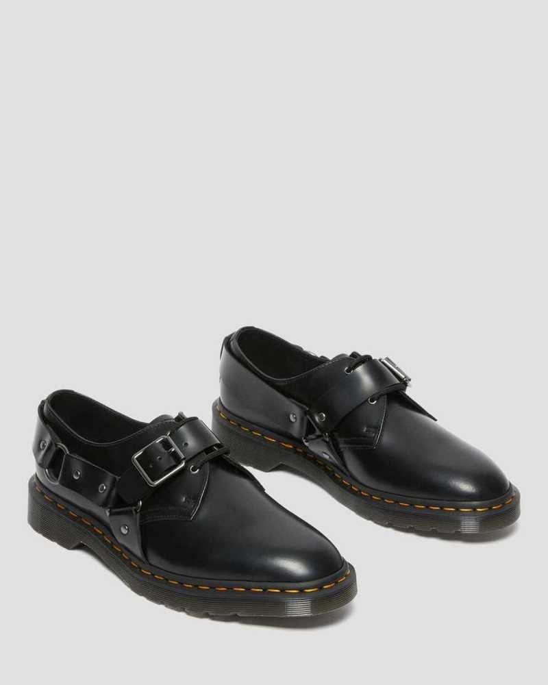 Dr Martens Henree Polished Smooth Leather Buckle Shoes Loafers Black | 07632BLAI