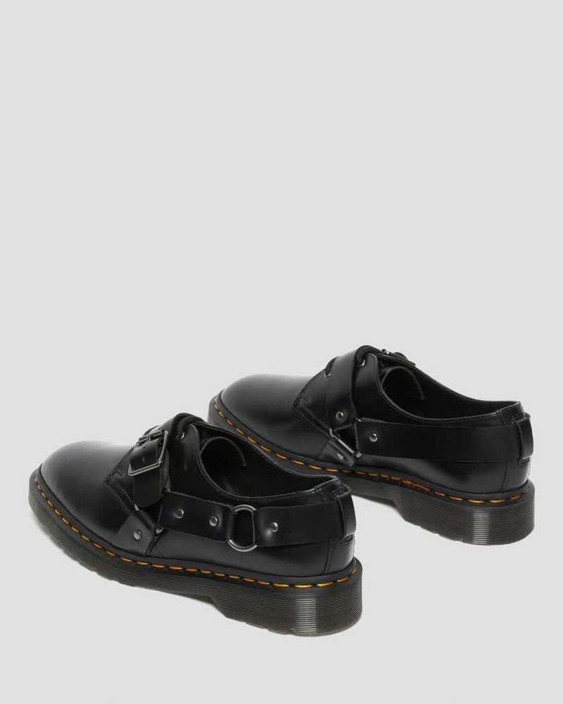 Dr Martens Henree Polished Smooth Leather Buckle Shoes Loafers Black | 07632BLAI