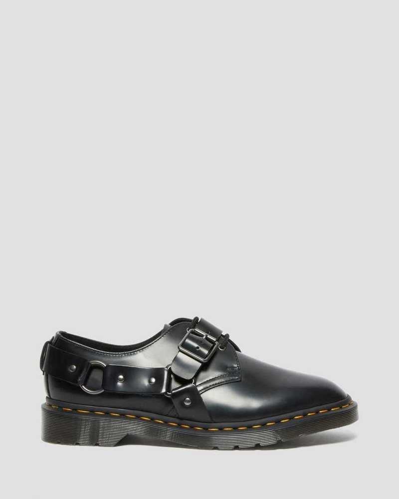 Dr Martens Henree Polished Smooth Leather Buckle Shoes Loafers Black | 07632BLAI