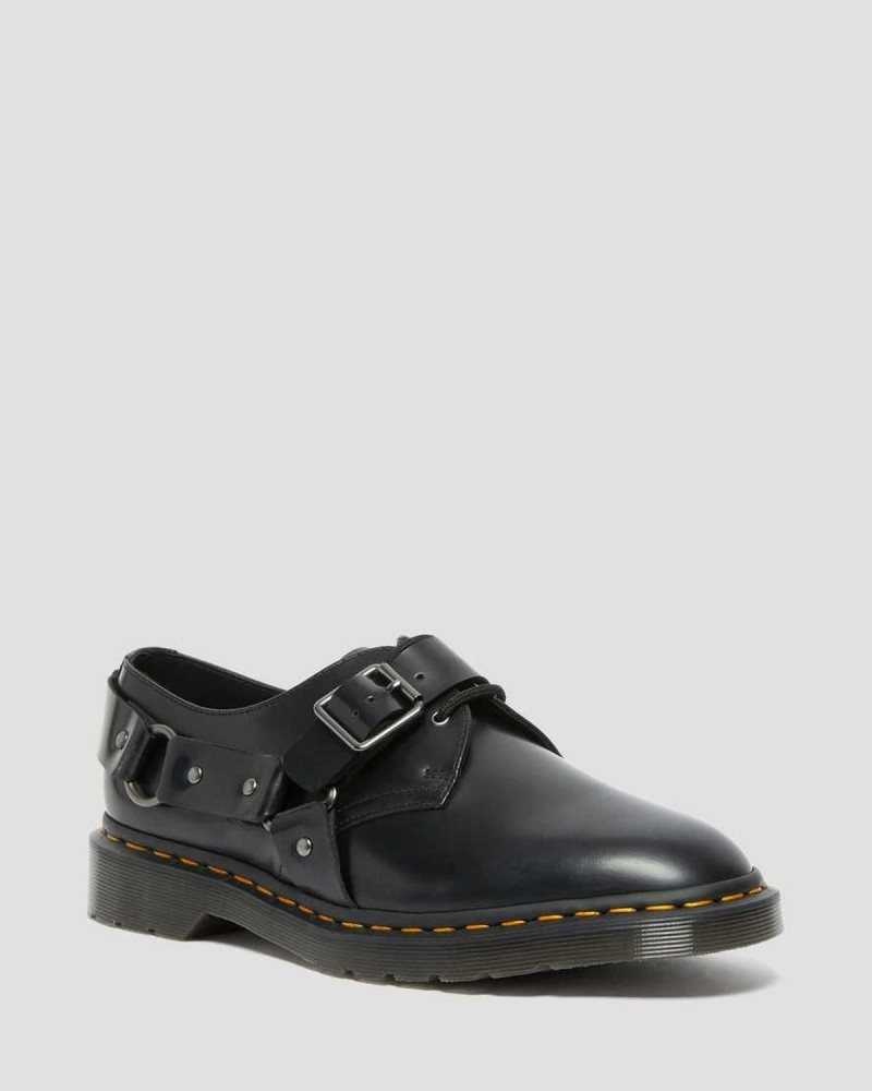 Dr Martens Henree Polished Smooth Leather Buckle Shoes Loafers Black | 07632BLAI