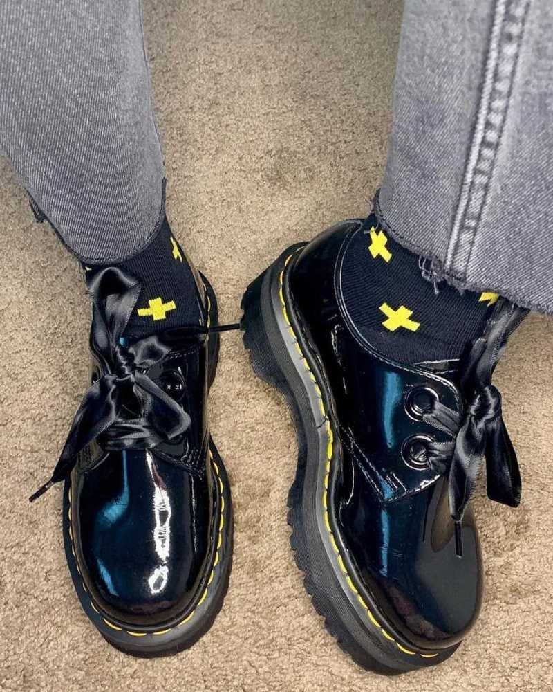 Dr Martens Holly Leather Platform Shoes Oxfords Shoes Black | 27056HVIA