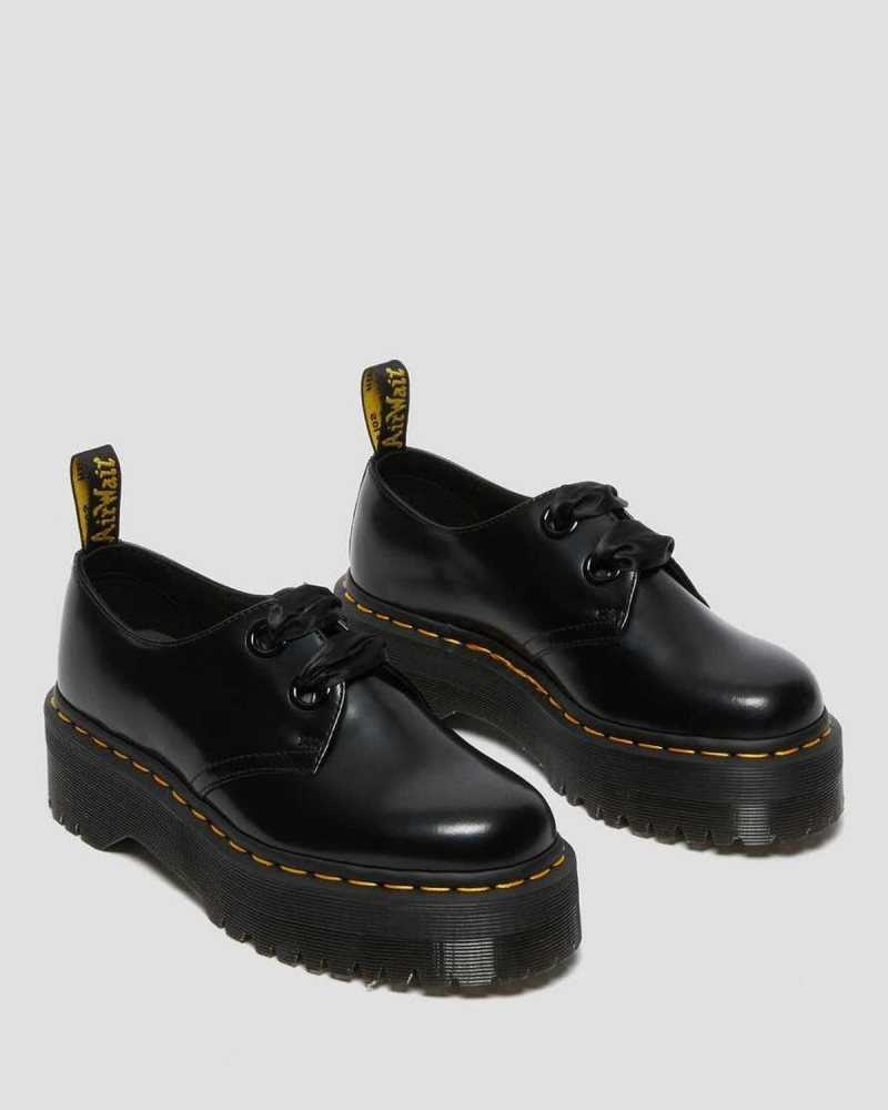 Dr Martens Holly Leather Platform Shoes Platform Shoes Black | 23561WNQG