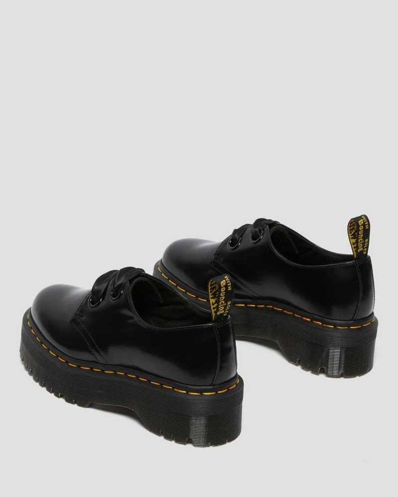 Dr Martens Holly Leather Platform Shoes Platform Shoes Black | 23561WNQG