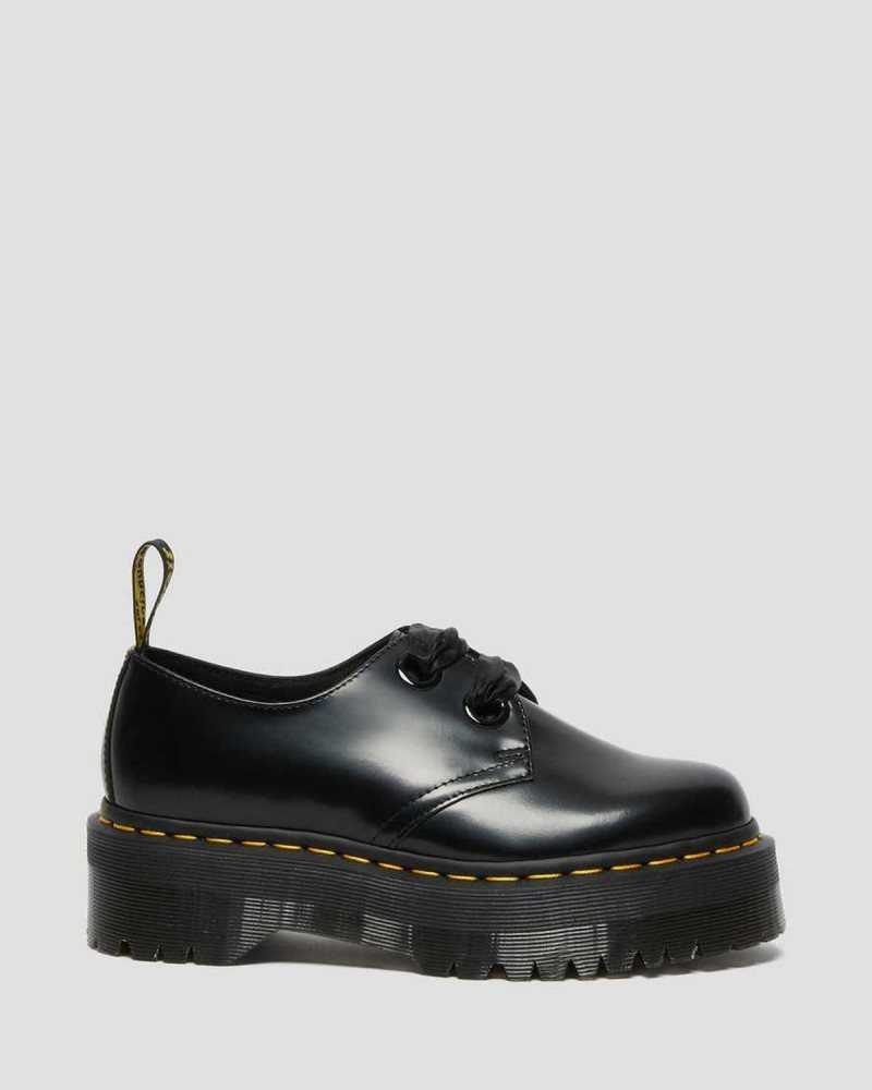 Dr Martens Holly Leather Platform Shoes Platform Shoes Black | 23561WNQG