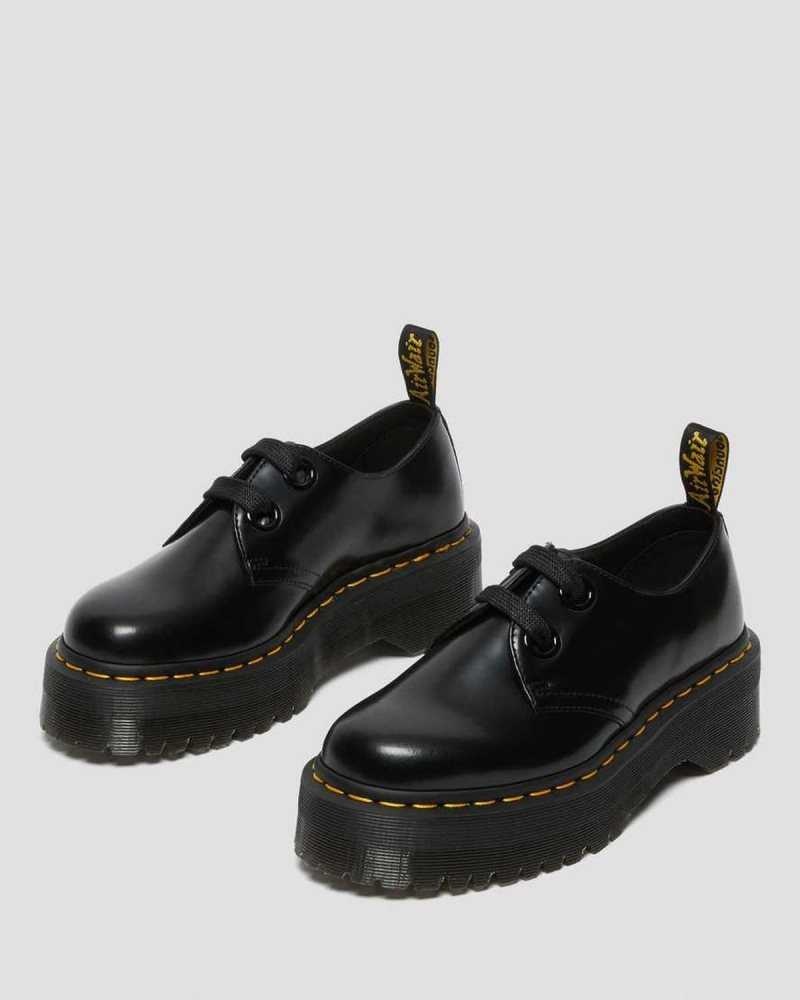 Dr Martens Holly Leather Platform Shoes Platform Shoes Black | 23561WNQG