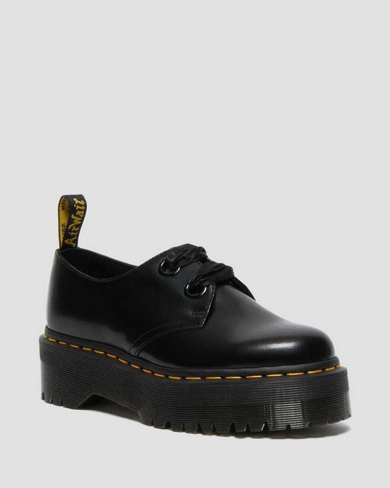 Dr Martens Holly Leather Platform Shoes Platform Shoes Black | 23561WNQG