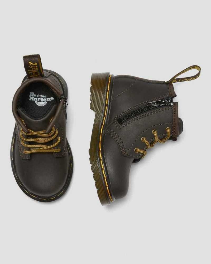 Dr Martens Infant 1460 Wildhorse Leather Lace Up Boots Boots Dark Brown | 58312INEL