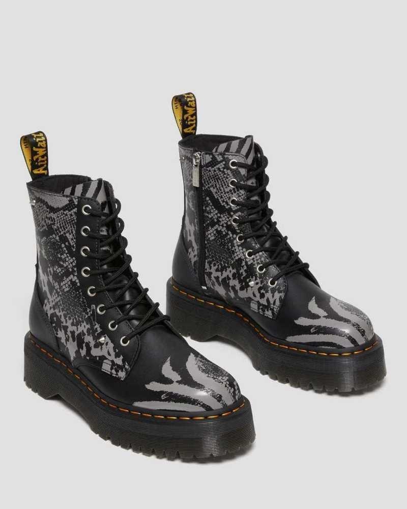 Dr Martens Jadon Animal Clash Leather Platform Boots Ankle Boots Black / Grey | 72609ZAUV