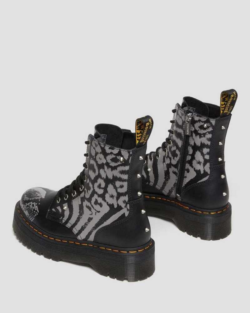 Dr Martens Jadon Animal Clash Leather Platform Boots Ankle Boots Black / Grey | 72609ZAUV