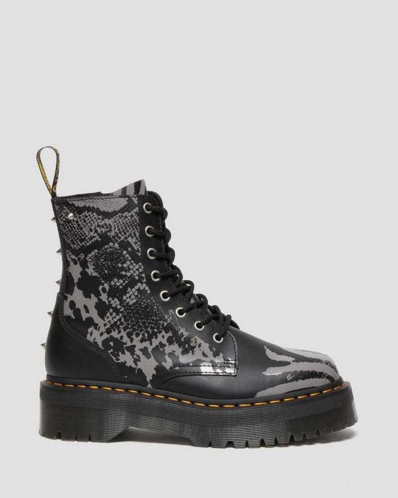 Dr Martens Jadon Animal Clash Leather Platform Boots Ankle Boots Black / Grey | 72609ZAUV