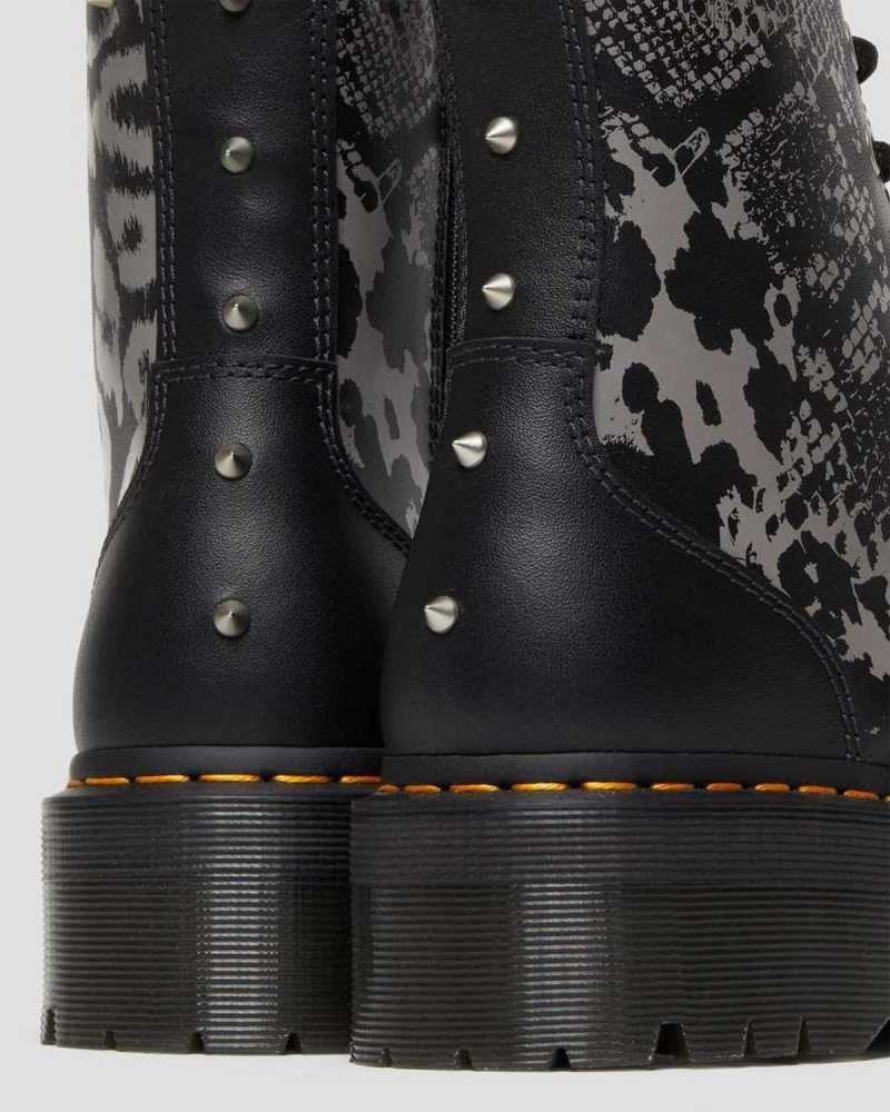 Dr Martens Jadon Animal Clash Leather Platform Boots Ankle Boots Black / Grey | 72609ZAUV