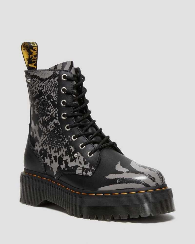 Dr Martens Jadon Animal Clash Leather Platform Boots Ankle Boots Black / Grey | 72609ZAUV