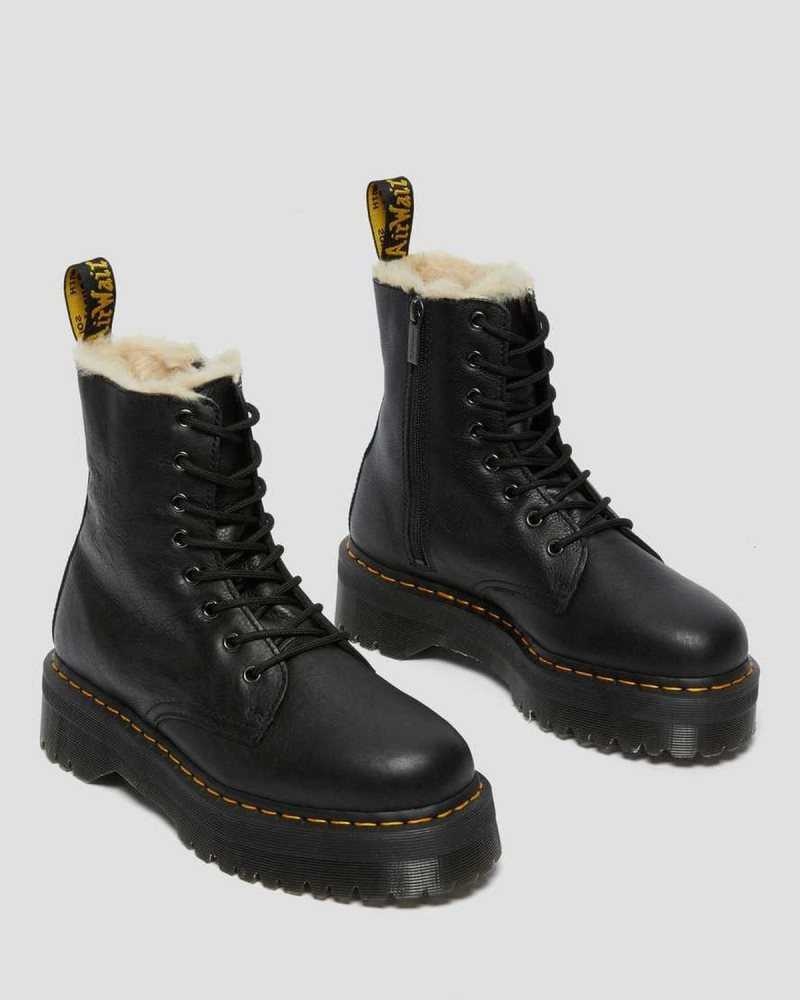 Dr Martens Jadon Leather Faux Fur Lined Platform Platform Boots Black | 79362WABT