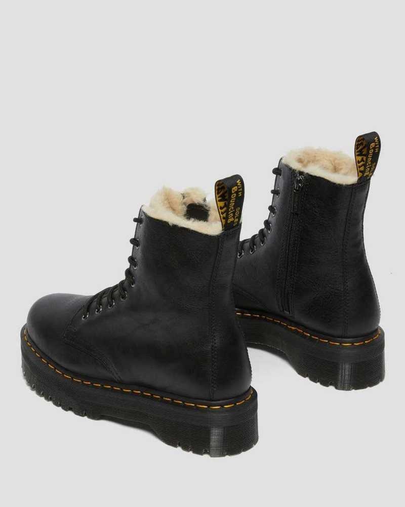 Dr Martens Jadon Leather Faux Fur Lined Platform Platform Boots Black | 79362WABT