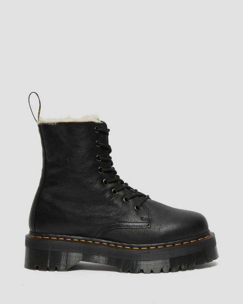 Dr Martens Jadon Leather Faux Fur Lined Platform Platform Boots Black | 79362WABT