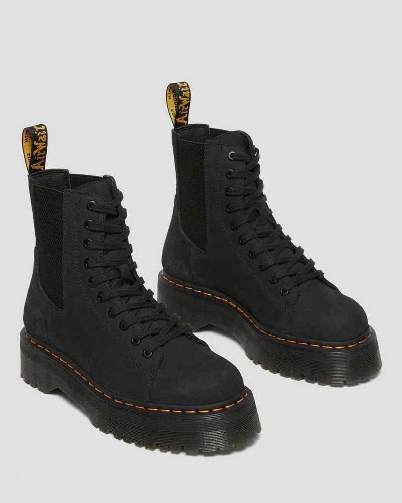 Dr Martens Jadon Nubuck Leather Platform Boots Ankle Boots Black | 91305KAGN