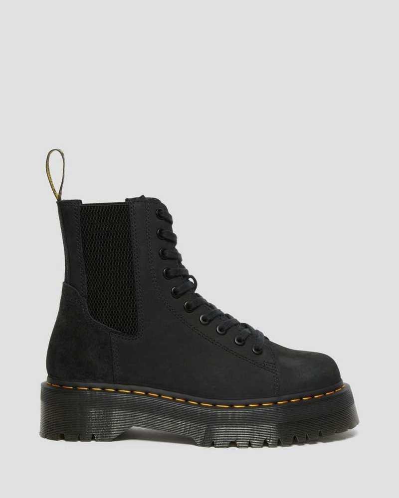 Dr Martens Jadon Nubuck Leather Platform Boots Ankle Boots Black | 91305KAGN