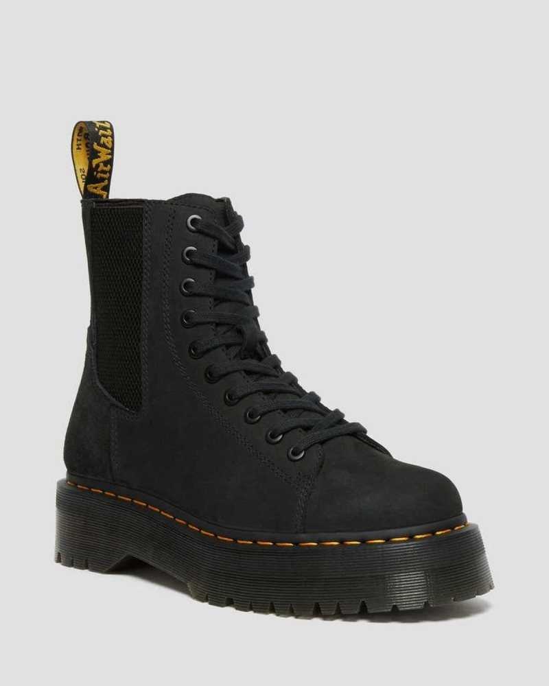 Dr Martens Jadon Nubuck Leather Platform Boots Ankle Boots Black | 53784ZVCR