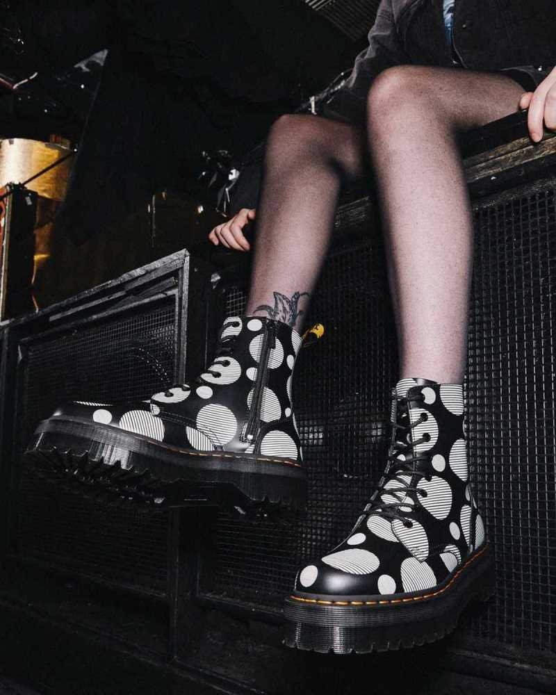 Dr Martens Jadon Polka Dot Smooth Leather Platform Boots Ankle Boots Black | 47196OHZL