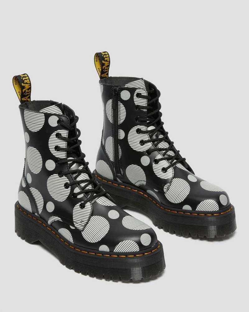 Dr Martens Jadon Polka Dot Smooth Leather Platform Boots Ankle Boots Black | 47196OHZL