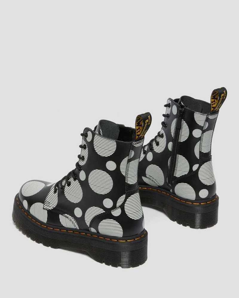 Dr Martens Jadon Polka Dot Smooth Leather Platform Boots Ankle Boots Black | 47196OHZL