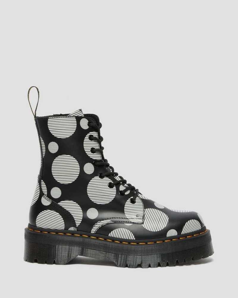 Dr Martens Jadon Polka Dot Smooth Leather Platform Boots Ankle Boots Black | 47196OHZL