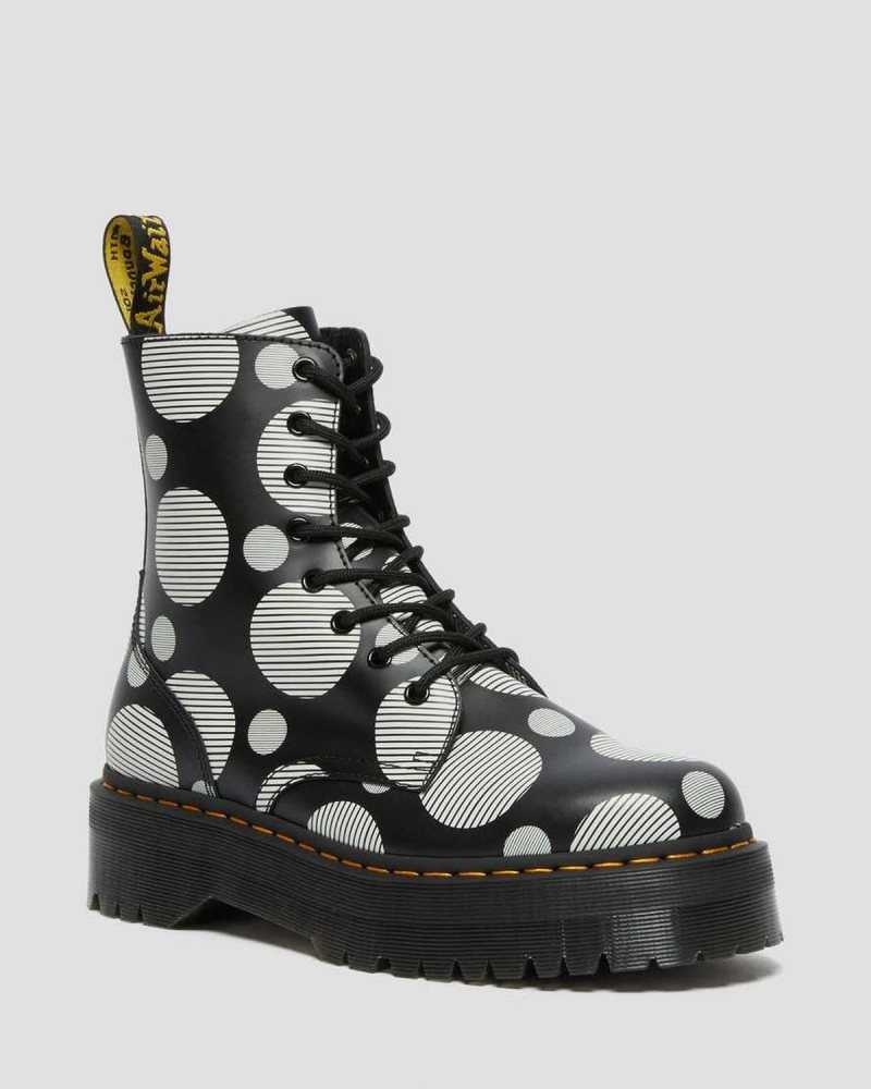 Dr Martens Jadon Polka Dot Smooth Leather Platform Boots Ankle Boots Black | 47196OHZL