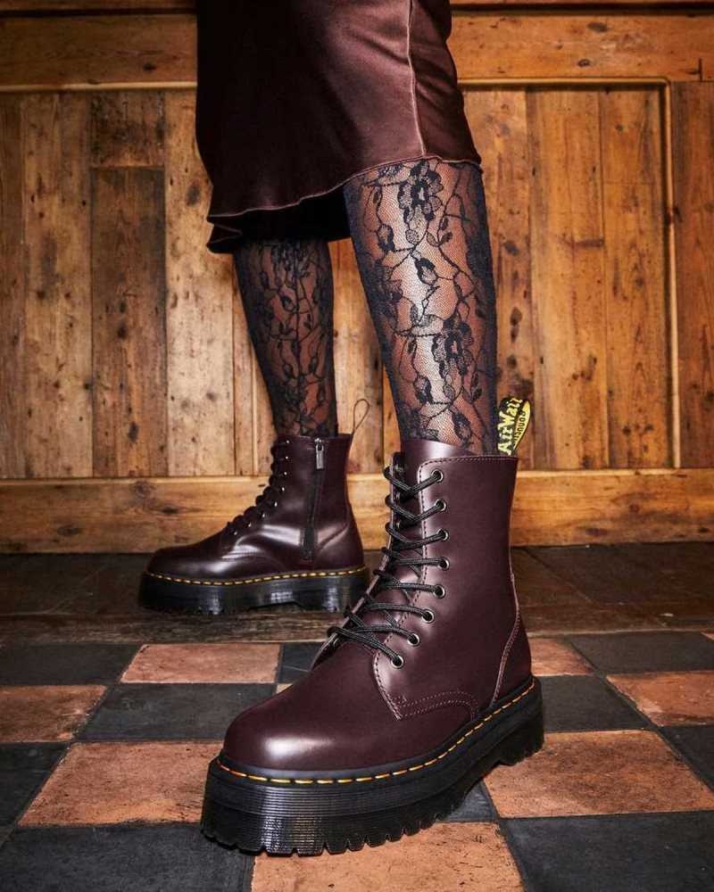 Dr Martens Jadon Smooth Leather Platform Boots Ankle Boots Burgundy | 01598EWBT