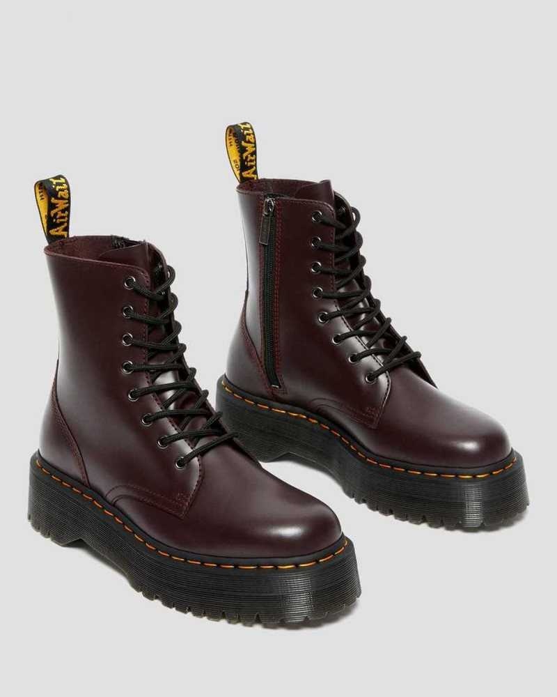 Dr Martens Jadon Smooth Leather Platform Boots Ankle Boots Burgundy | 01598EWBT