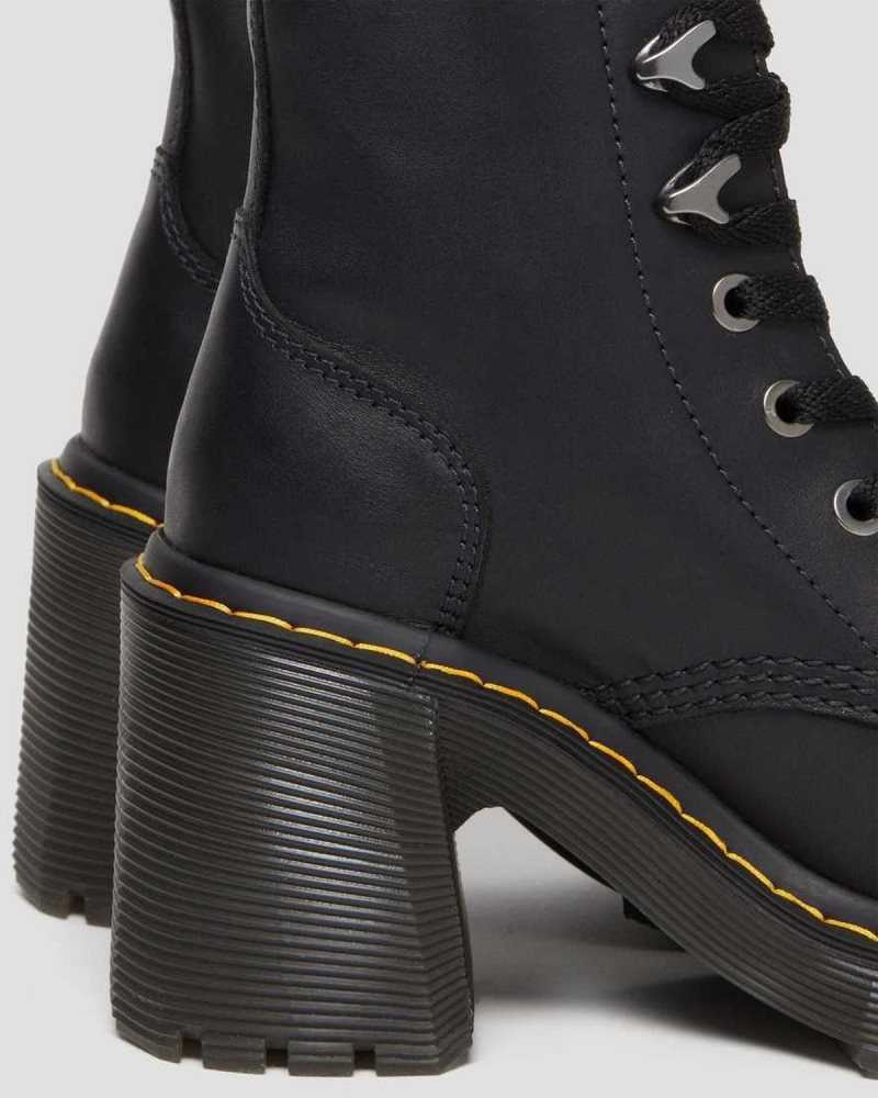 Dr Martens Jesy Sendal Leather Lace Up Flared Heel Boots Platform Boots Black | 84602UESW