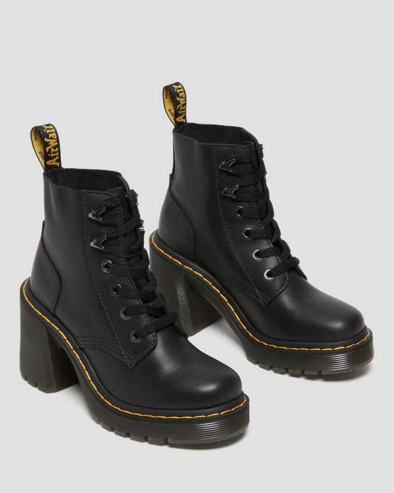 Dr Martens Jesy Sendal Leather Lace Up Flared Heel Boots Platform Boots Black | 84602UESW