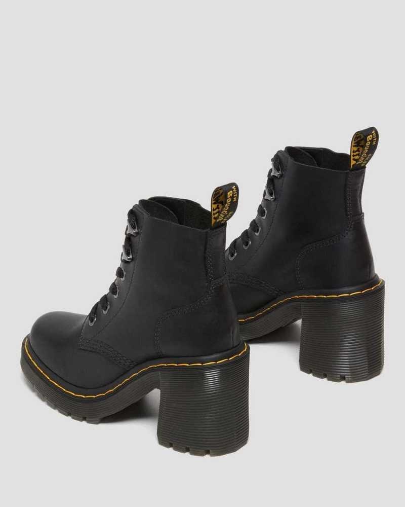 Dr Martens Jesy Sendal Leather Lace Up Flared Heel Boots Platform Boots Black | 84602UESW