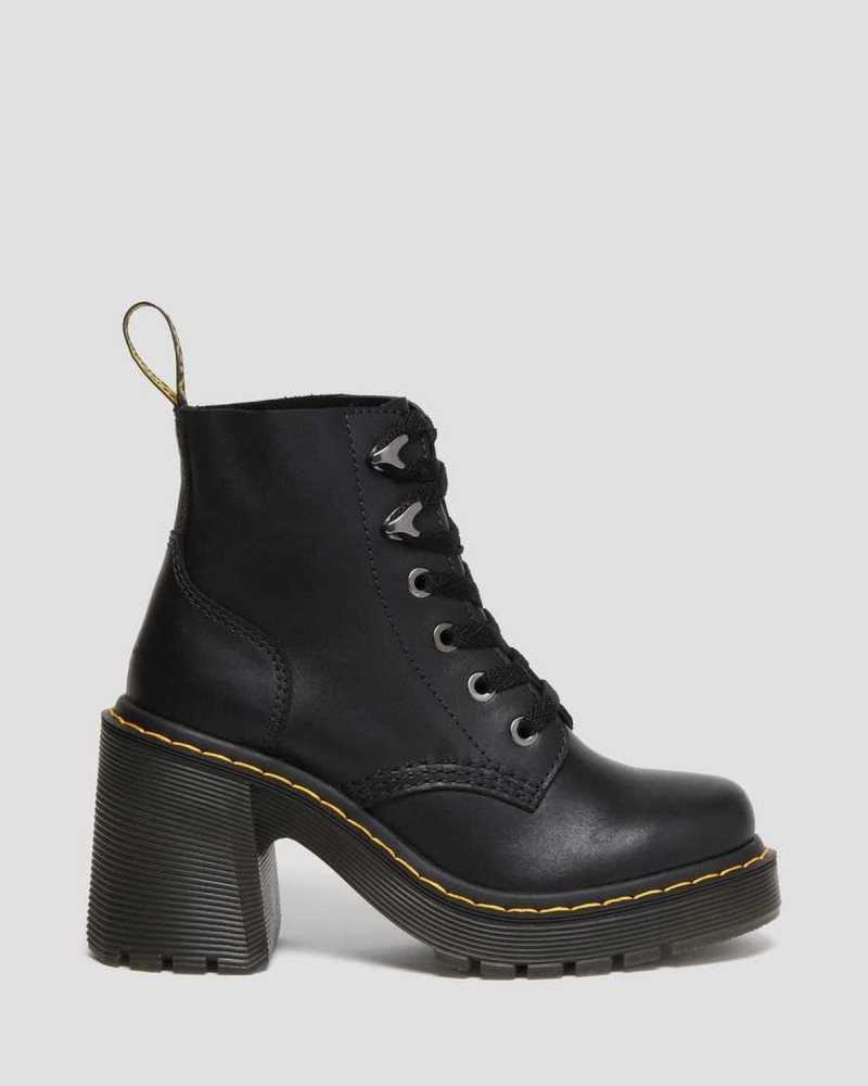 Dr Martens Jesy Sendal Leather Lace Up Flared Heel Boots Platform Boots Black | 84602UESW