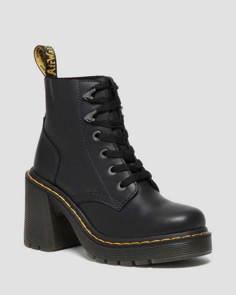 Dr Martens Jesy Sendal Leather Lace Up Flared Heel Boots Heeled Boots Black | 49513CQTW