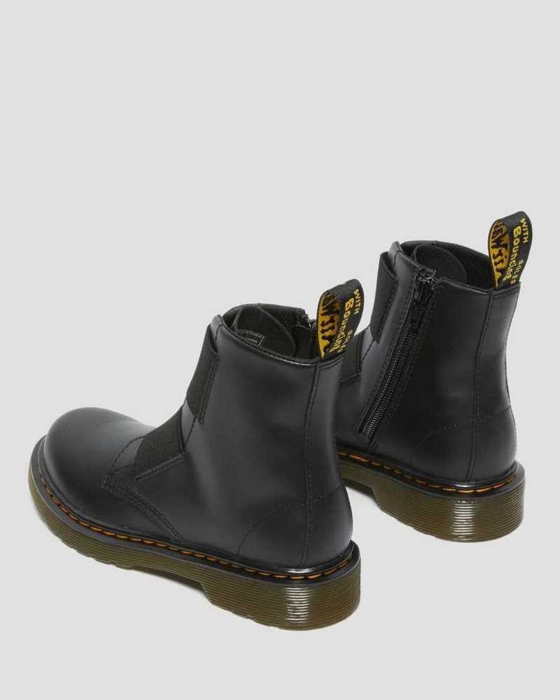 Dr Martens Junior 1460 Elastic Leather Lace Up Boots Boots Black | 06837JPMA