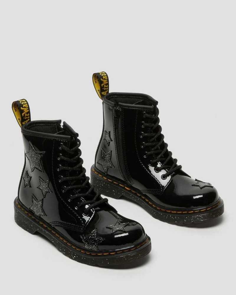 Dr Martens Junior 1460 Glitter Star Patent Lace Up Boots Boots Black | 08523LAMY