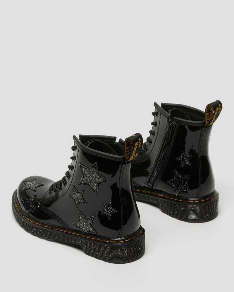 Dr Martens Junior 1460 Glitter Star Patent Lace Up Boots Boots Black | 08523LAMY