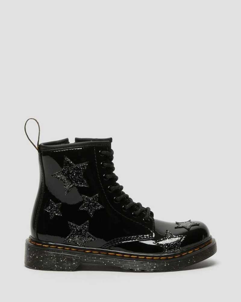 Dr Martens Junior 1460 Glitter Star Patent Lace Up Boots Boots Black | 08523LAMY