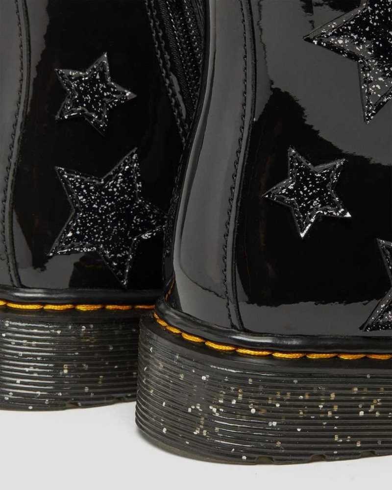 Dr Martens Junior 1460 Glitter Star Patent Lace Up Boots Boots Black | 08523LAMY