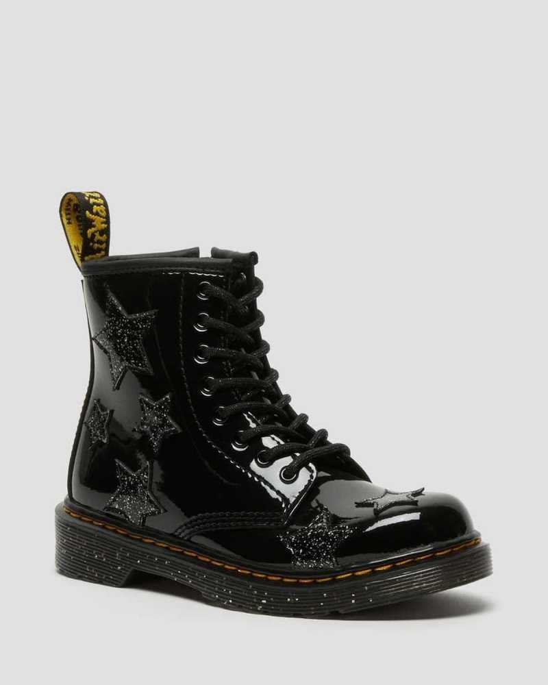 Dr Martens Junior 1460 Glitter Star Patent Lace Up Boots Boots Black | 08523LAMY