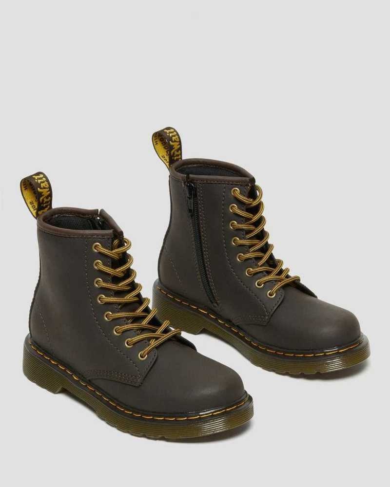 Dr Martens Junior 1460 Wildhorse Leather Lace Up Boots Boots Dark Brown | 50143QERV