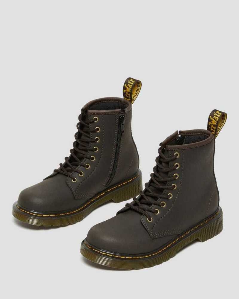 Dr Martens Junior 1460 Wildhorse Leather Lace Up Boots Boots Dark Brown | 50143QERV