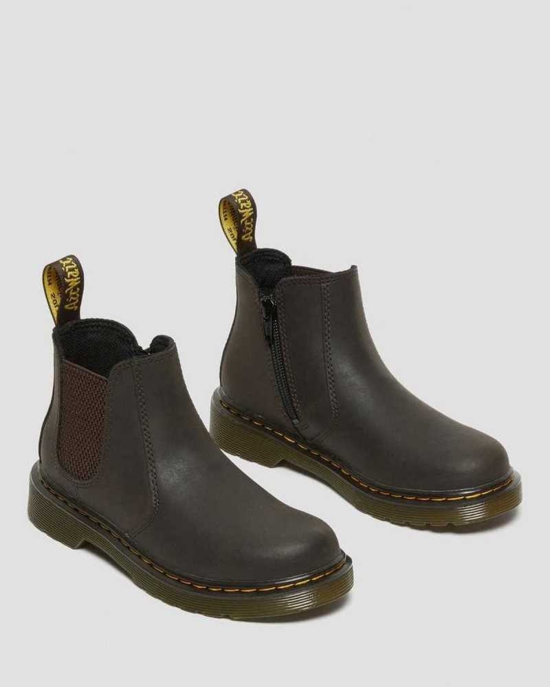 Dr Martens Junior 2976 Wildhorse Leather Chelsea Boots Boots Dark Brown | 93704SMQU