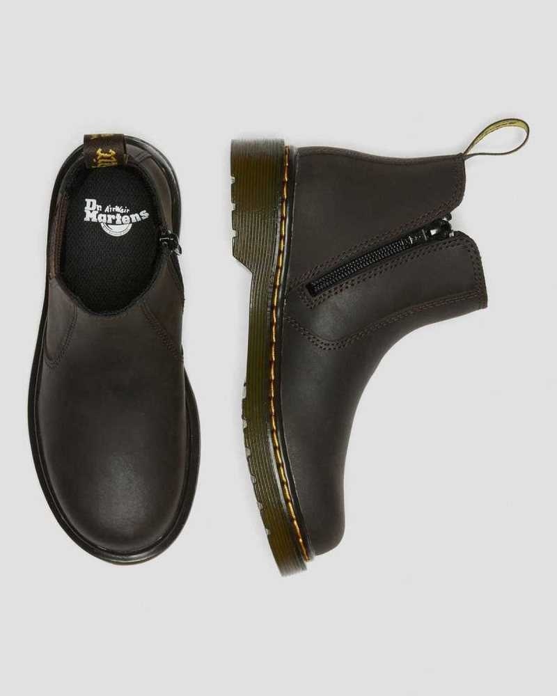 Dr Martens Junior 2976 Wildhorse Leather Chelsea Boots Boots Dark Brown | 93704SMQU