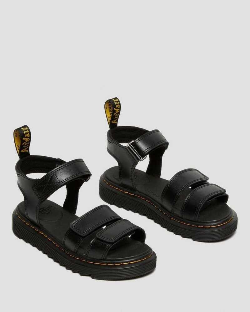 Dr Martens Junior Klaire Leather Strap Sandals Sandals Black | 70912GRNE